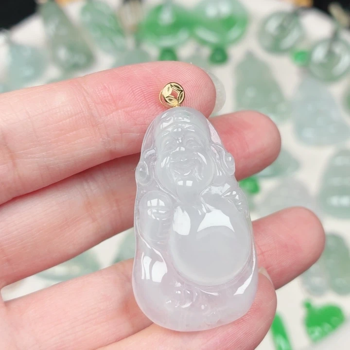 翡翠18K金镶嵌颈饰缅甸天然A货翡翠