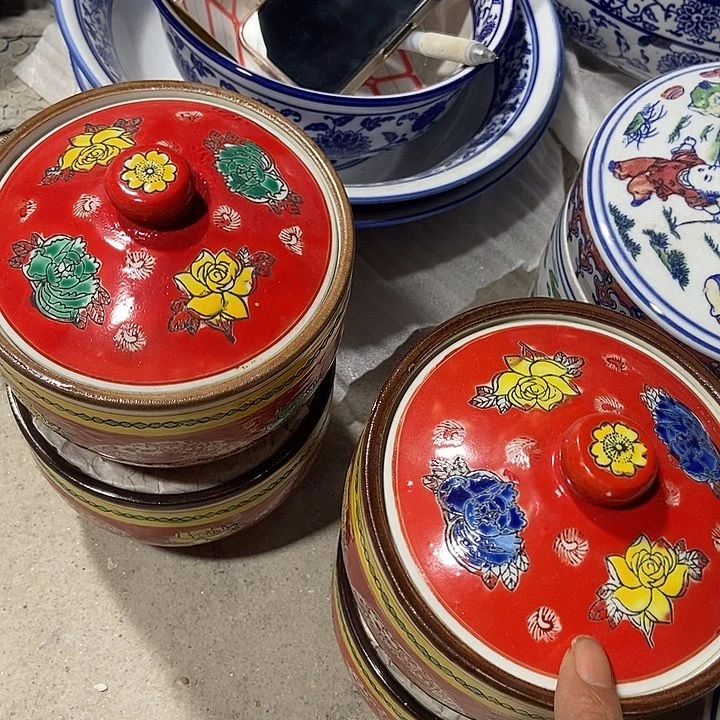 瓷片五**豆景德镇陶瓷罐2个