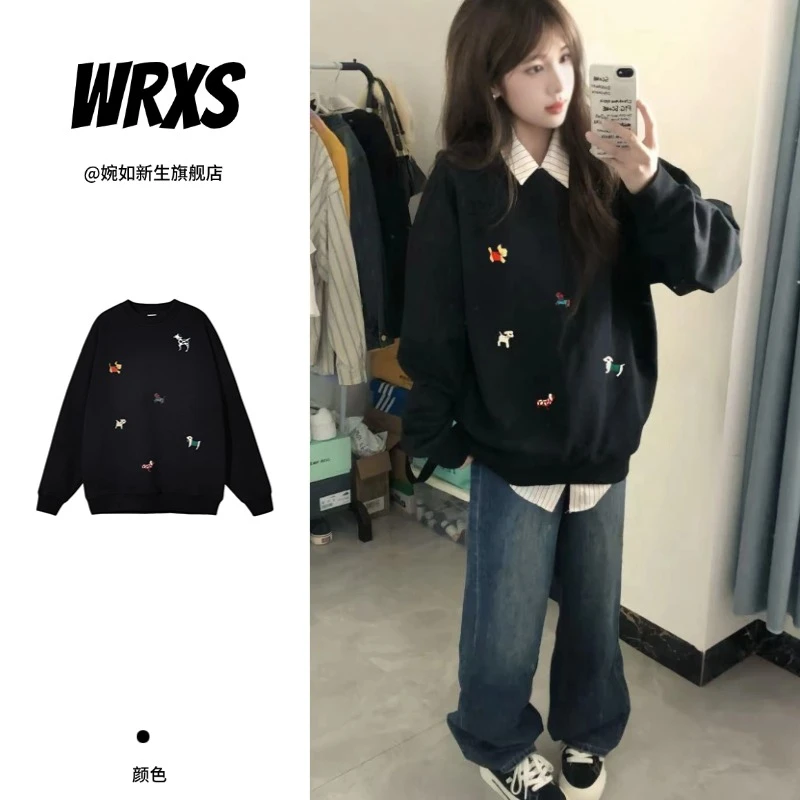 【婉如新生】2025新款韩系简约卡通印花美式复古高街长袖卫衣宽松潮