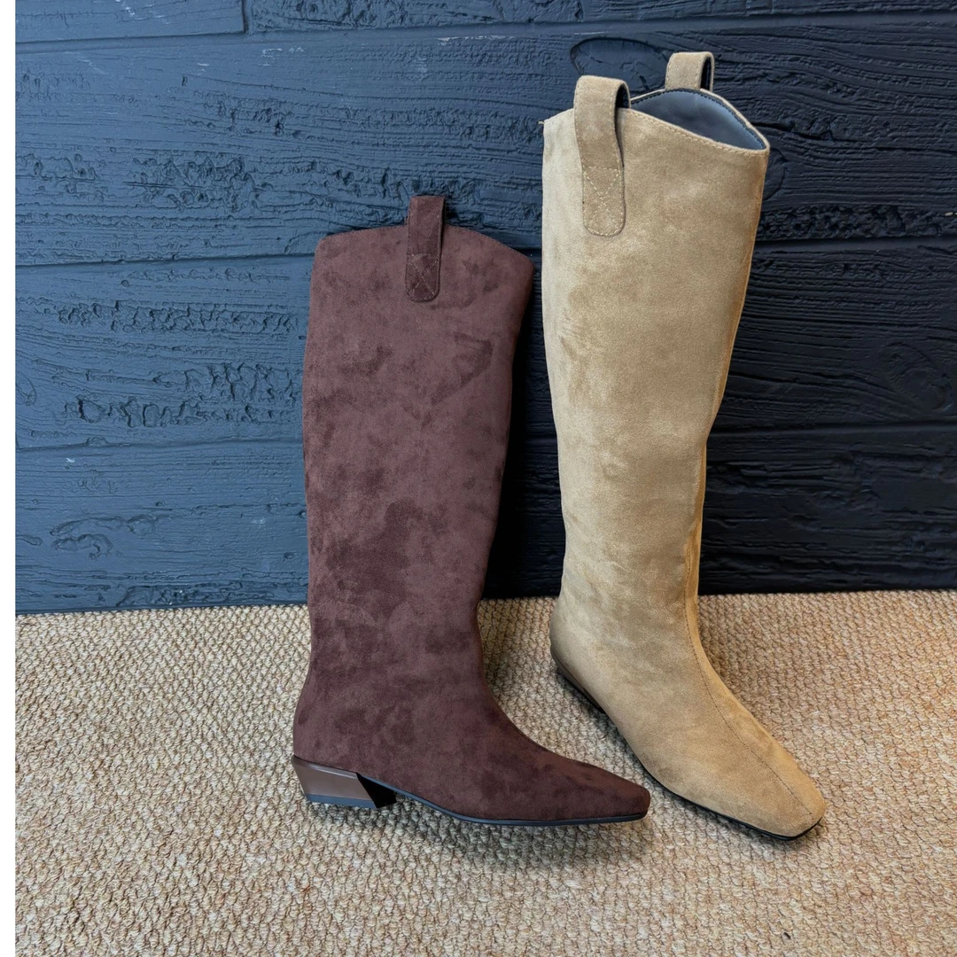 跟高4.5cm~两穿堆堆靴秋冬新款小方头简约日常极简法式通勤直筒女