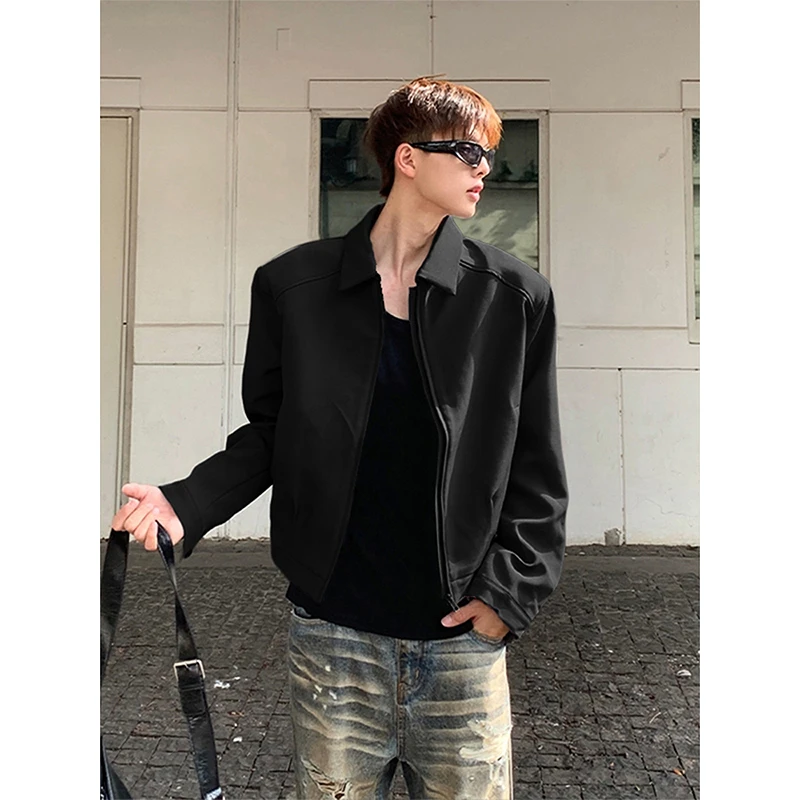 黑色cleanfit短款外套男秋春季boxy短宽行政夹克年轻人正肩棒球服