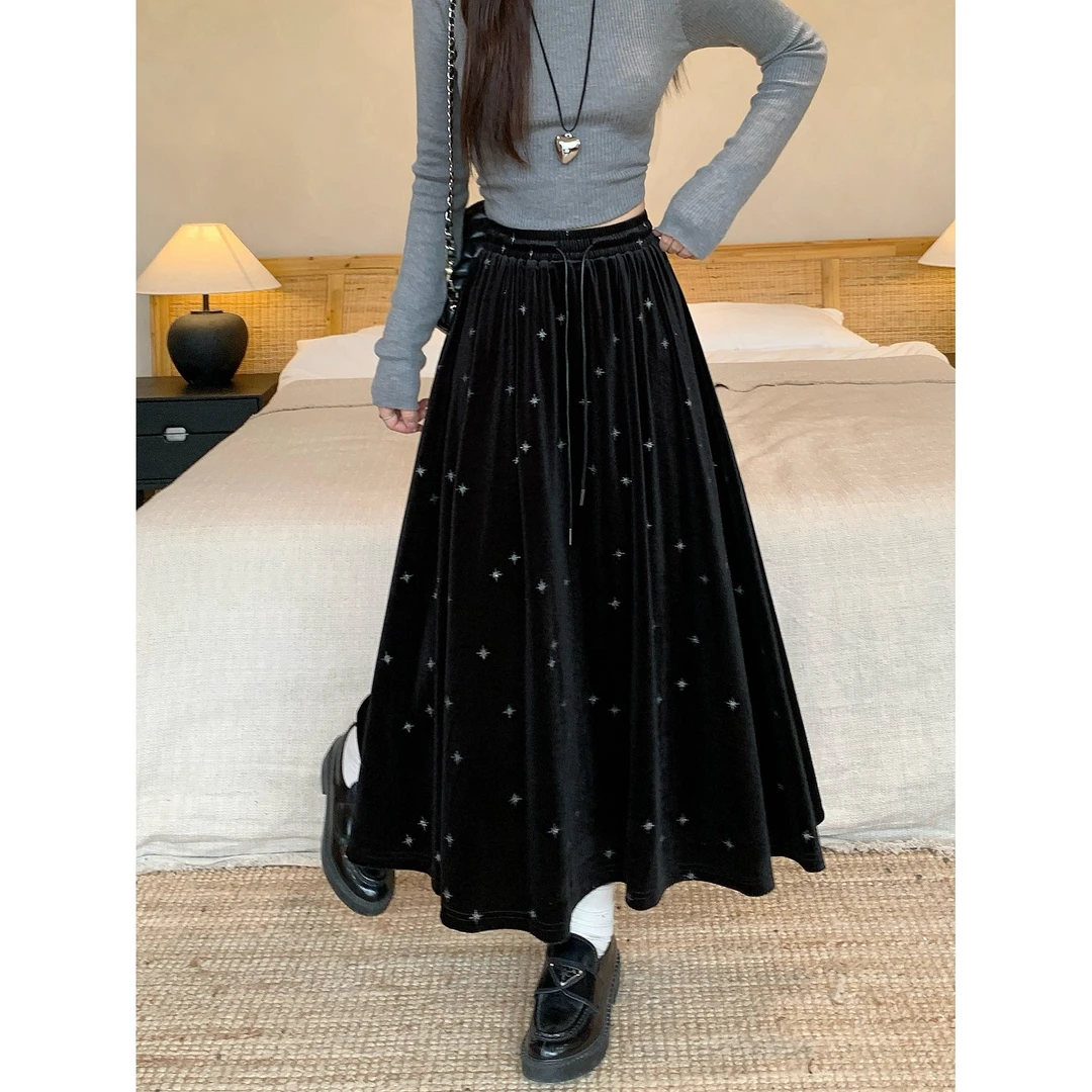 【鱼白专属】胖mm大码女赫本风黑丝绒半身裙高腰显瘦a字裙子80362
