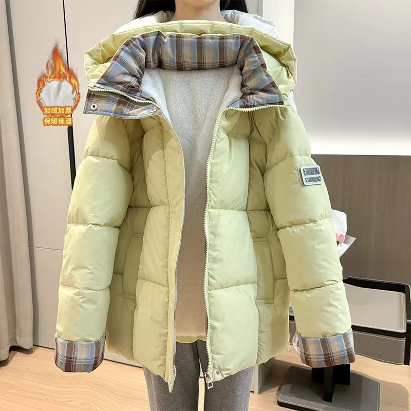 女童棉服冬季加厚加绒洋气保暖连帽棉服休闲外套中大童女童棉服冬