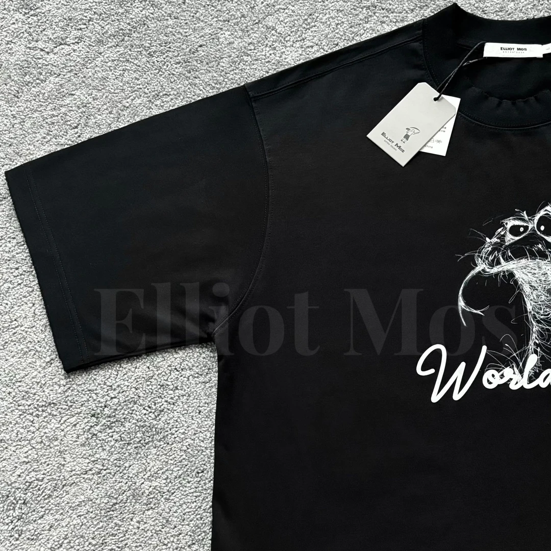 Elliot Mos怪诞潦草蛇~Washed T-Shirt 字母印花磨破短袖T恤-1050
