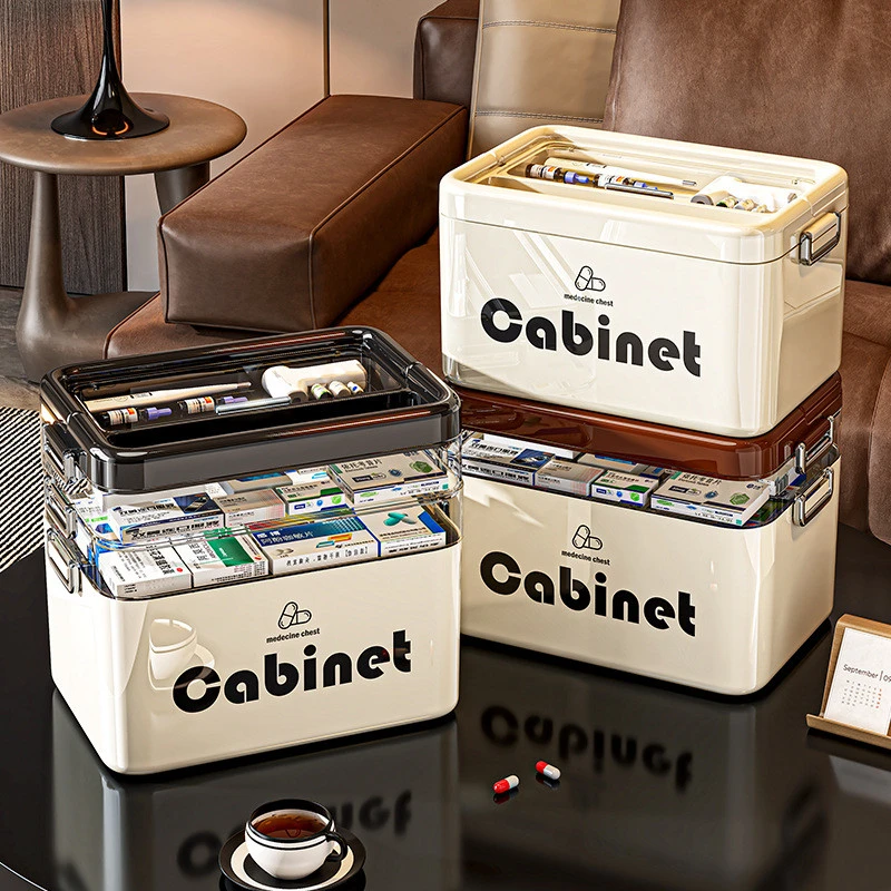 家用多层简约奶油便携大容量透明塑料收纳盒储物客厅用带把手盒子