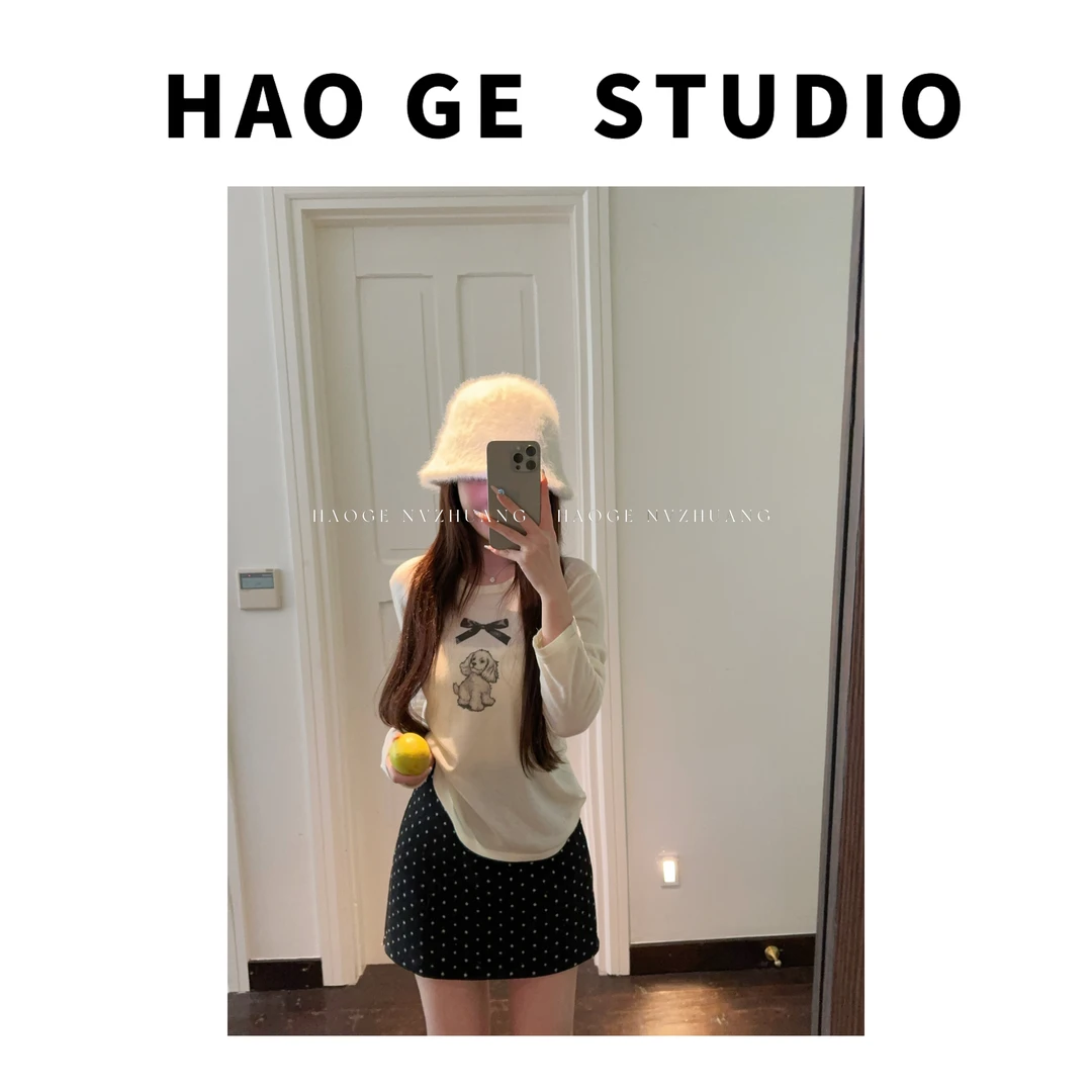 浩哥严选●蝴蝶结小狗HGQ5MY3651A毛衣预百搭休闲设计感套头秋季款