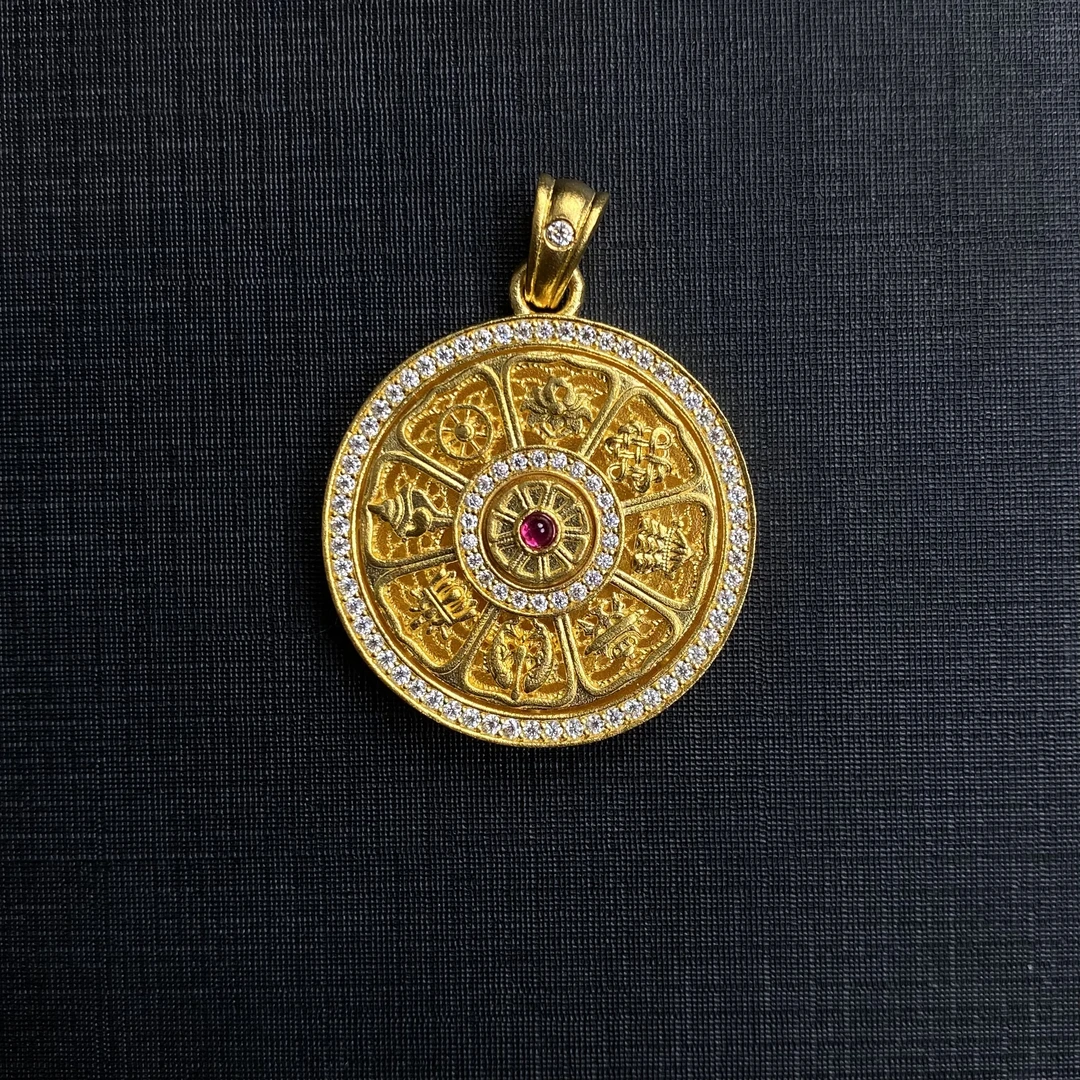 足金999真金古法镶嵌（可旋转罗盘）吊坠