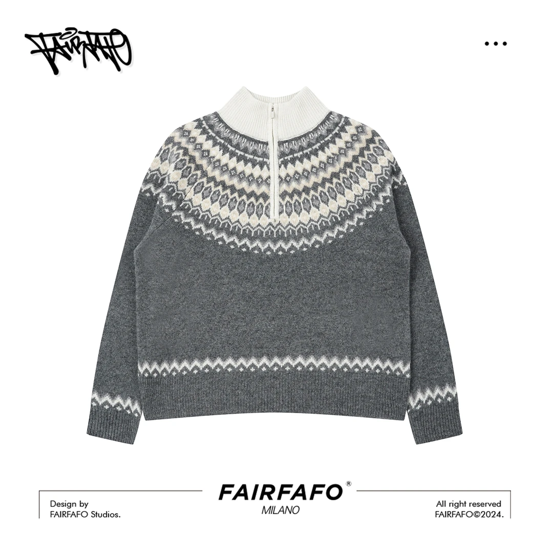 【撞色提花半拉领毛衣】针织羊毛衫女冬新款DT4MD0166