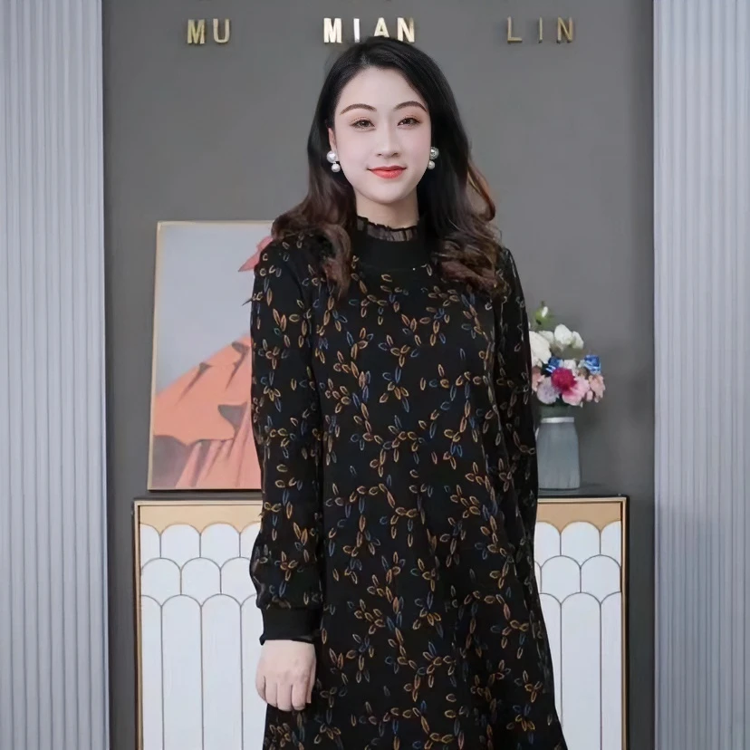 盘碎花保暖加绒保暖连衣裙ZB5567