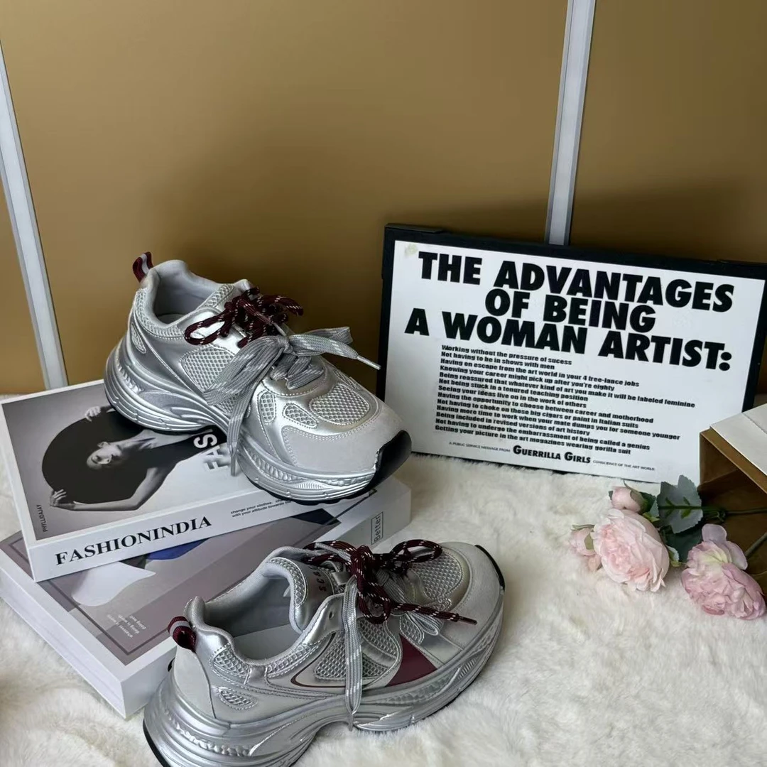 2025年秋季新款厚底拼色高级感潮酷网面透气休闲老爹鞋女  918