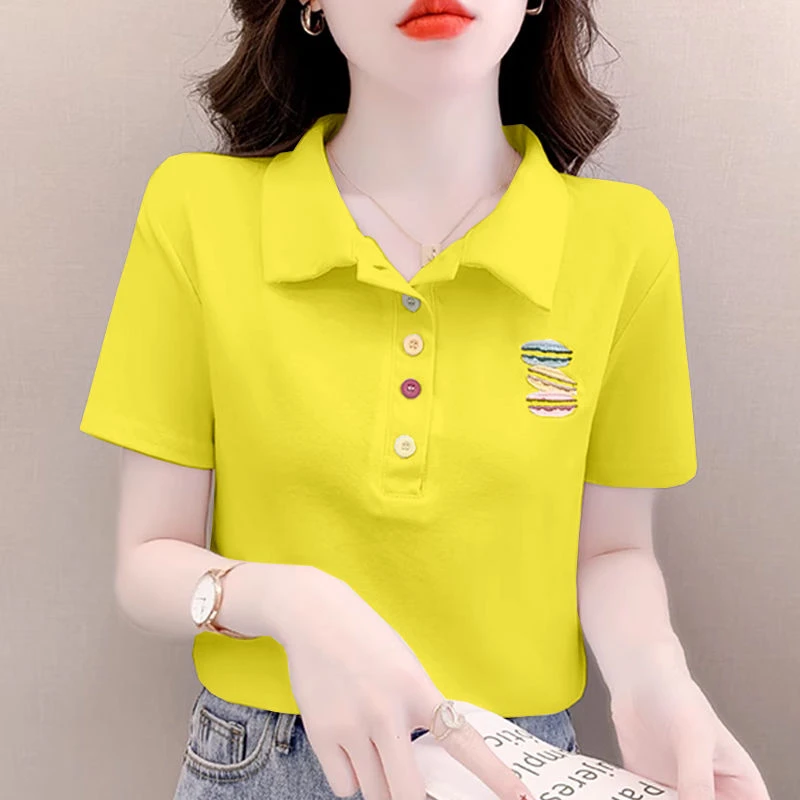 印花短袖t恤女2025夏新款设计感气质修身短款显瘦百搭polo领上衣