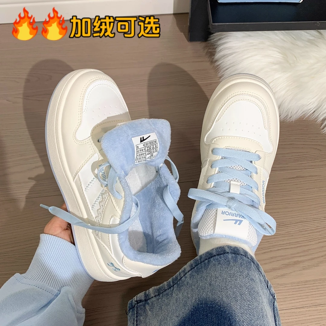 回力二棉鞋蝴蝶结百搭小白鞋女厚底2025冬季新款保暖加绒休闲鞋子