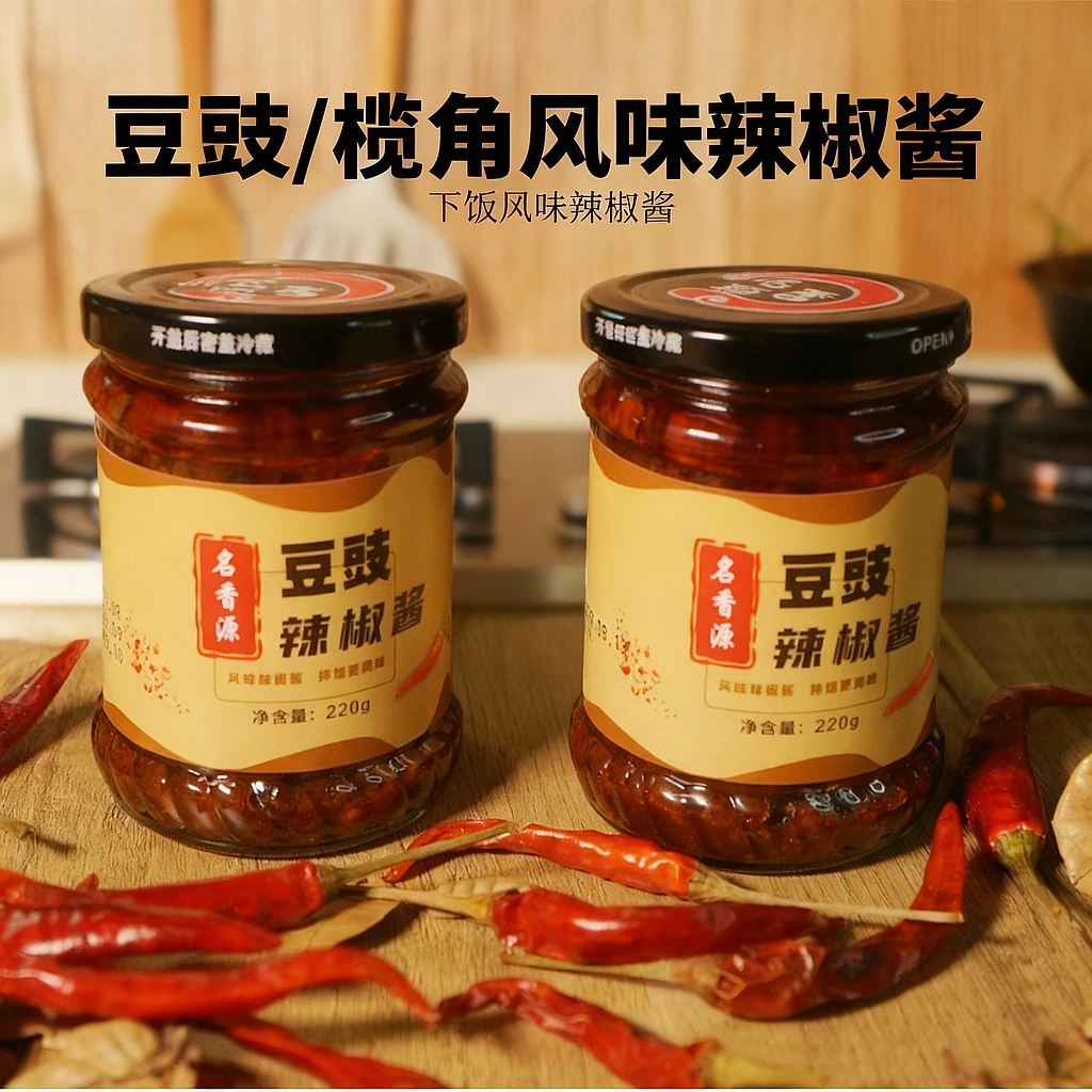 名香源家乡风味下饭酱辣椒酱豆豉辣椒酱/榄角辣椒酱