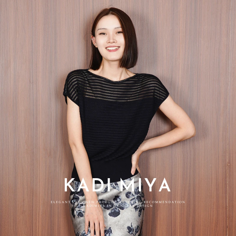 KADIMIYA【桑蚕丝莱赛尔针织衫】柔软烫钻显瘦飞飞袖圆领针织T恤女