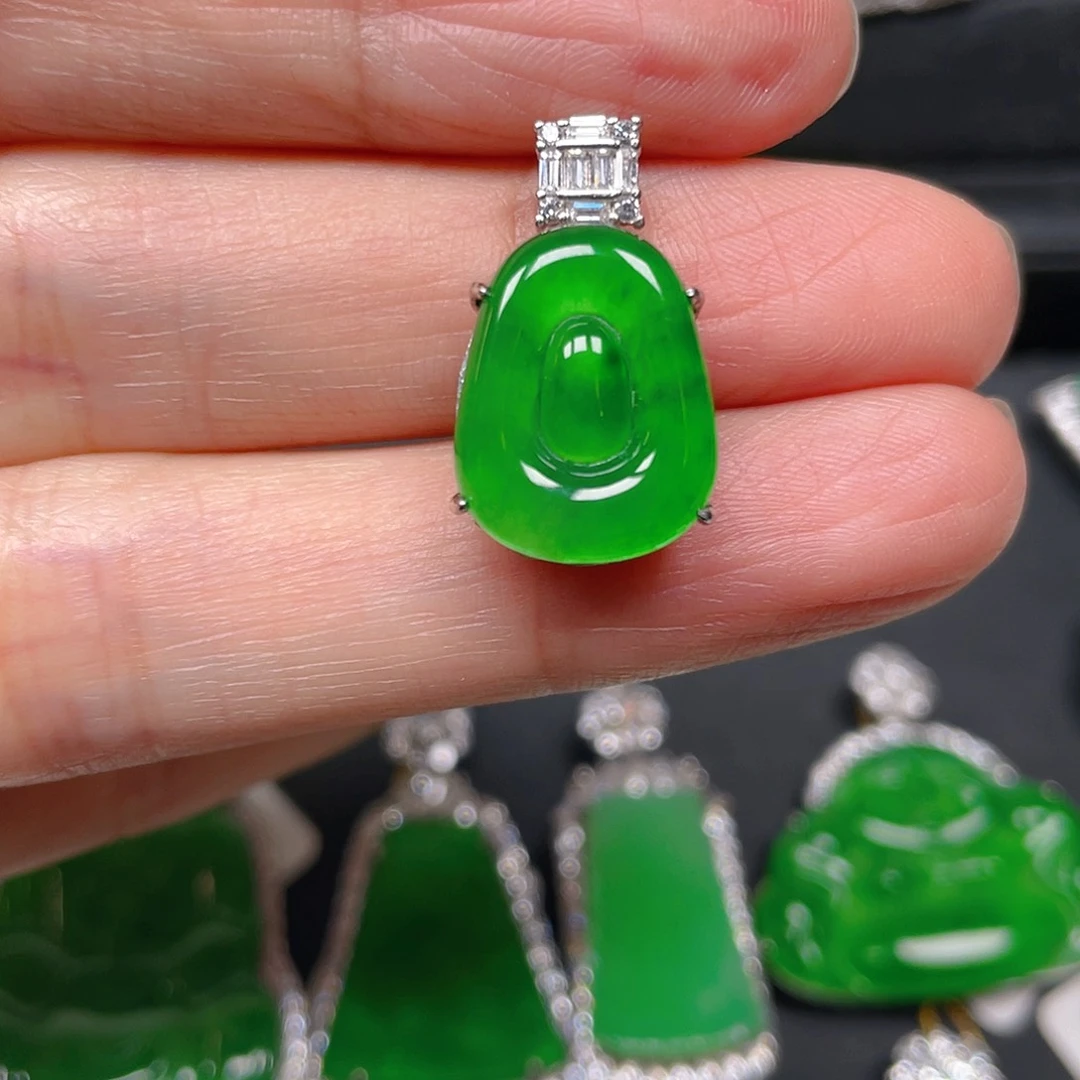 吊坠(不含链)银S925镶嵌翡翠吊坠