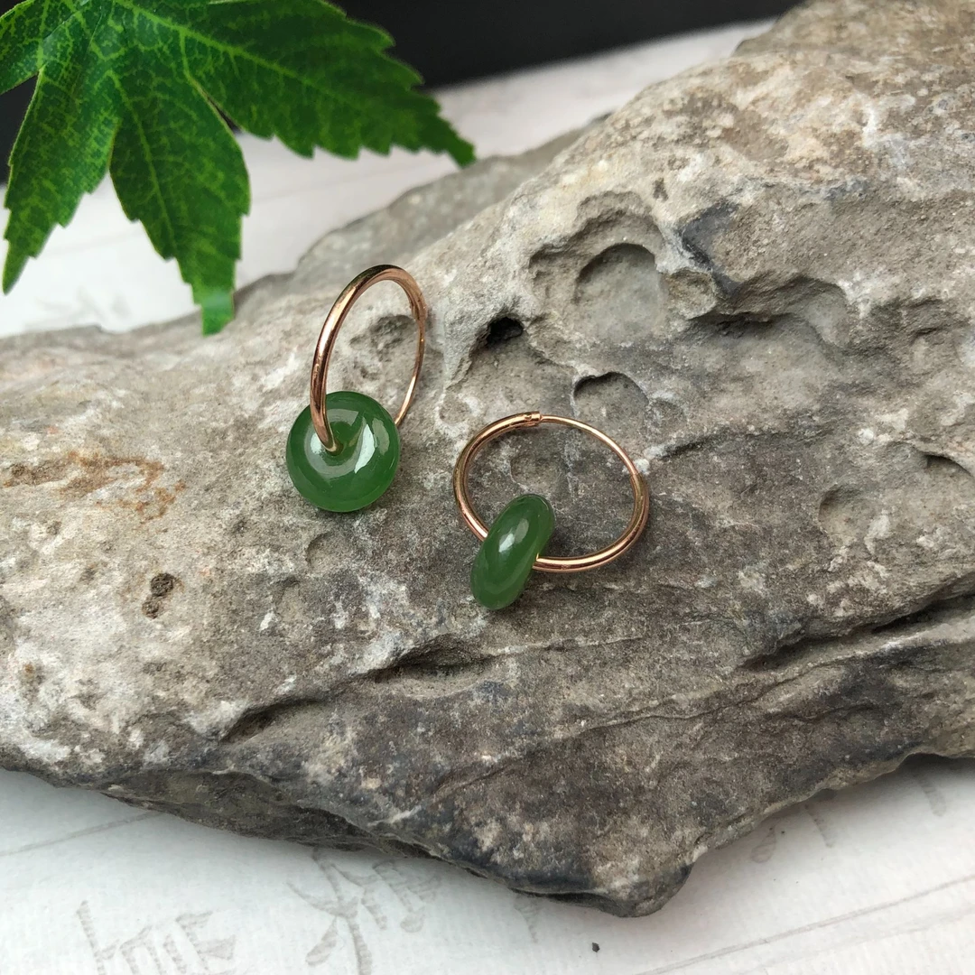 【琪禧珠宝】925银和田碧玉平安扣耳环2332738（多样性发货）