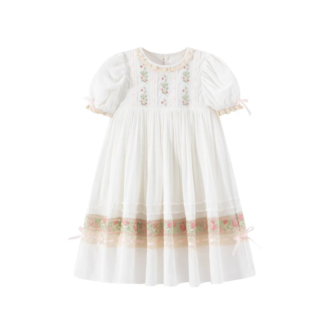 jannybb传家宝款机器刺绣粉色夏季中大童女童连衣裙儿童宝宝