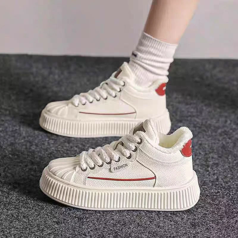 231-27米酒红高帮加绒帆布鞋女学生韩版冬季保暖运动板鞋