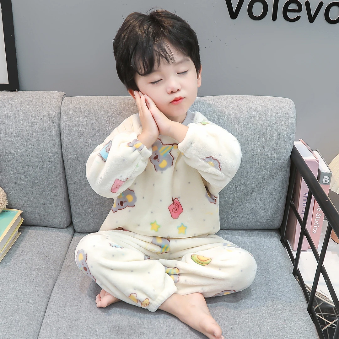 儿童睡衣秋冬季法兰绒加厚保暖男童小童婴儿宝宝珊瑚绒家居服套装