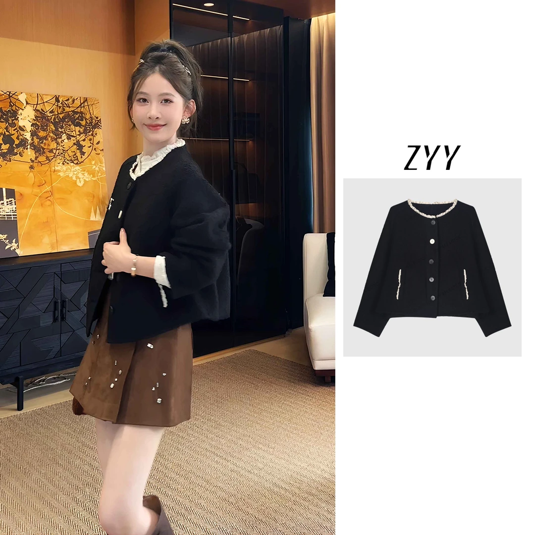 ZYY【漫步香榭】2025S/S新品宽松休闲高级混纺香风外套X25QKS03673