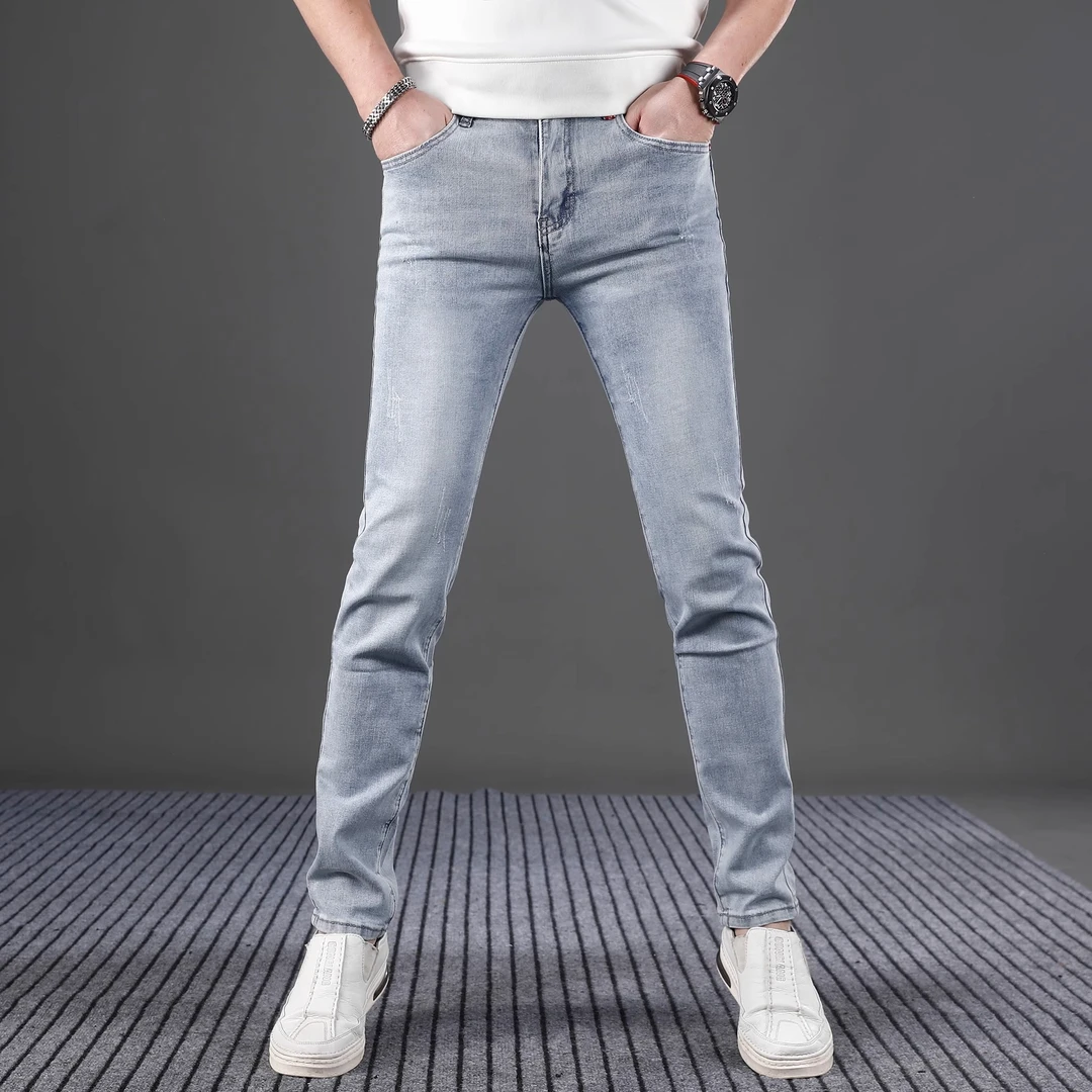 男士夏季牛仔裤弹力修身小脚欧洲站潮牌2025新款男简约百搭裤子薄