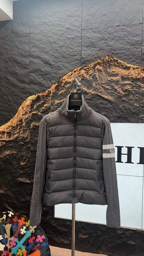 01*冬季外套男潮牌高级感针织毛衣拼接情侣加厚保暖排骨棉服