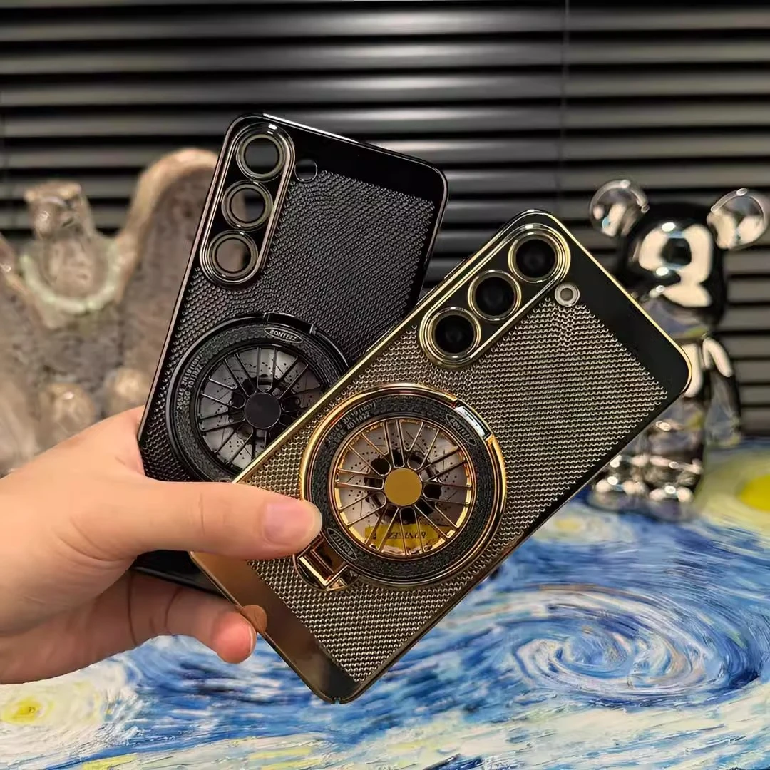 适用【三星s23+】【解压支架+高清镜头膜】电镀散热防摔壳