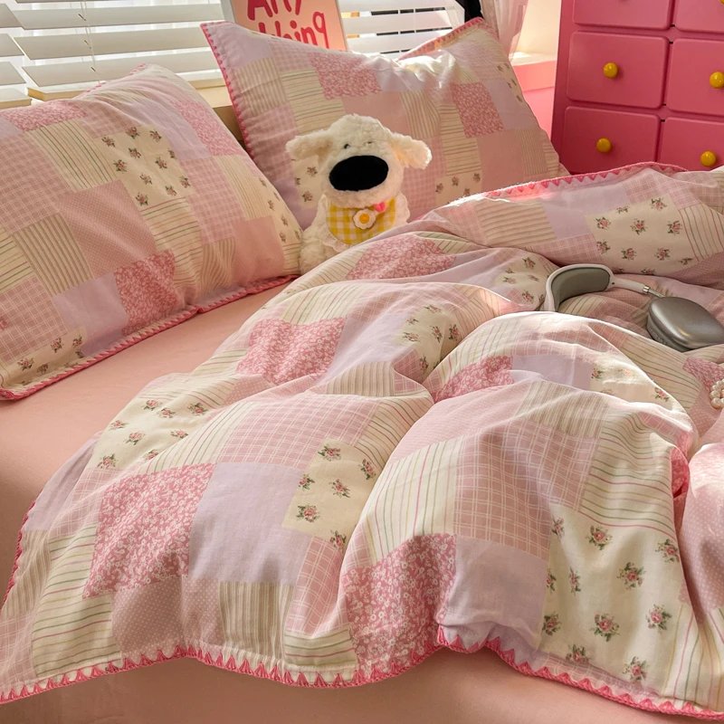 简约碎花全棉双层纱四件套纯棉A类母婴级被套床单床上用品三件套