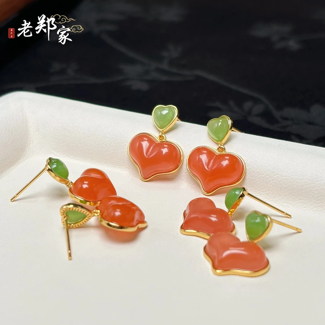 【老郑家】925银南红玛瑙耳饰一对 173 多样性发一件 约9*12*4mm