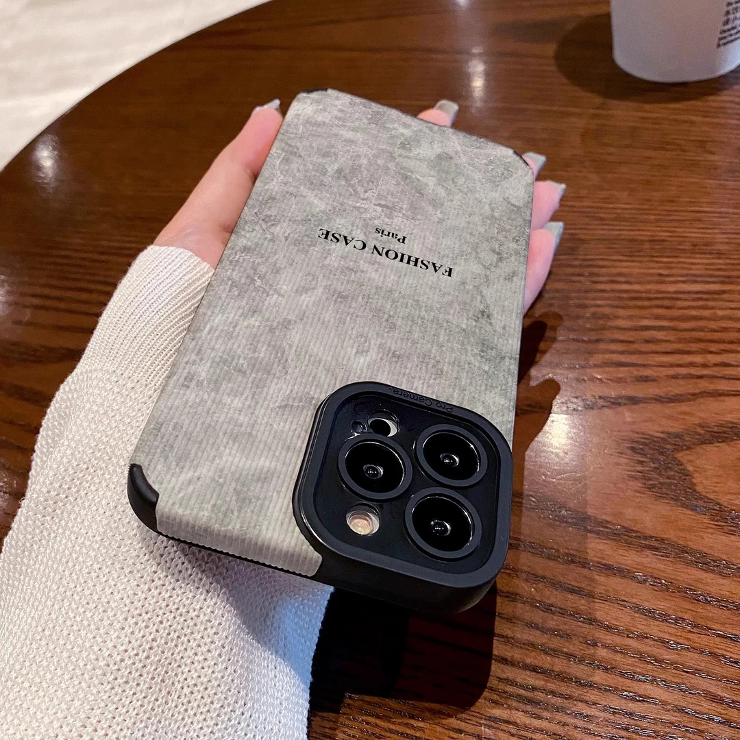 灰色纹理简约英文iPhone16ProMax硅胶适用于苹果15plus潮牌全包