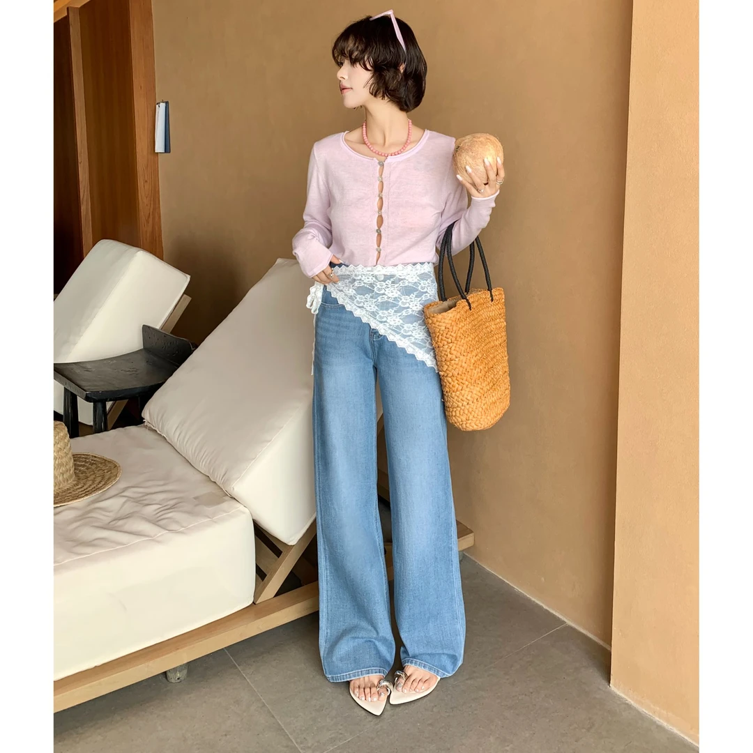 新款莱赛尔长牛仔裤女夏装新款中高腰直筒阔腿裤显瘦百搭松裤牛仔