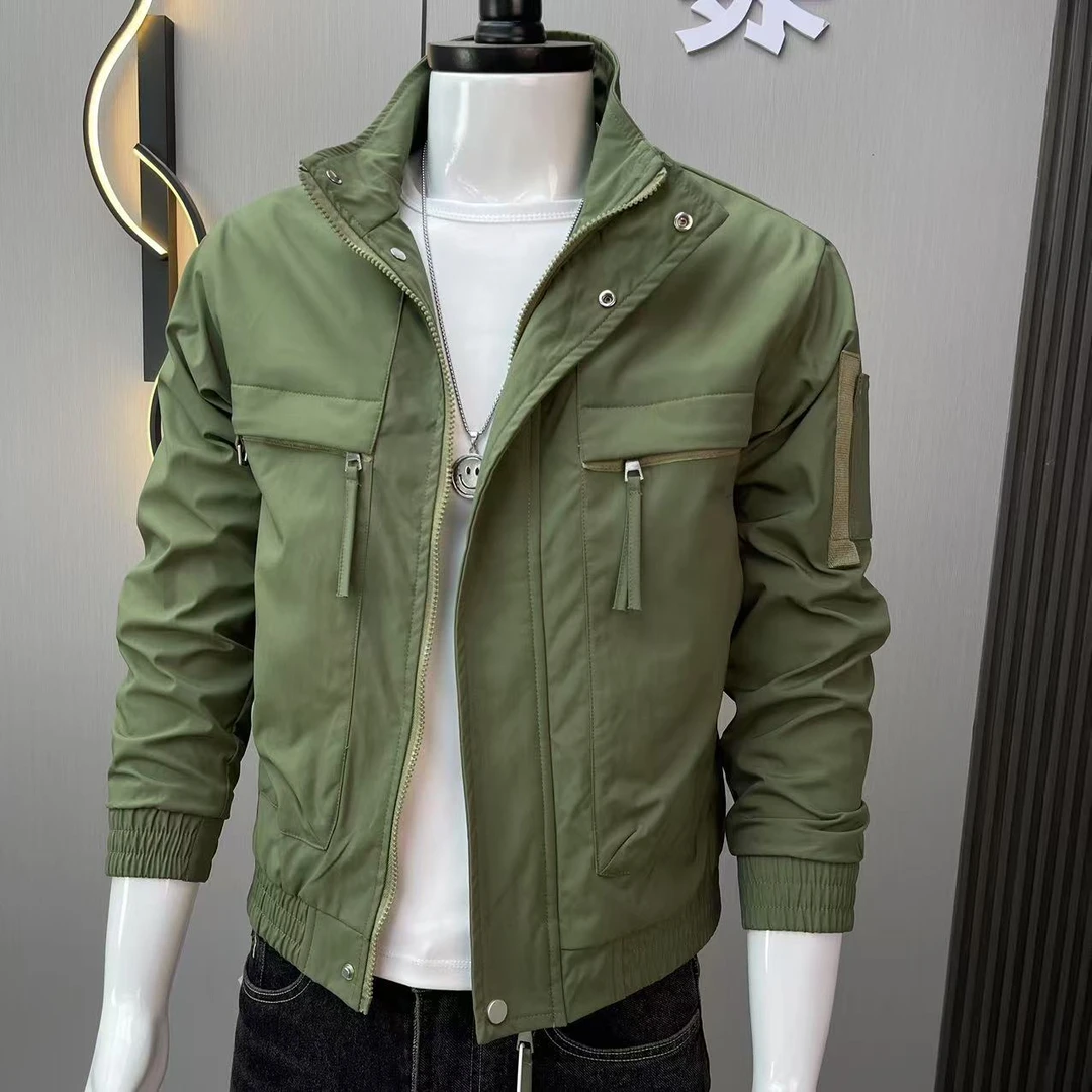 休闲工装夹克男春秋季韩版新款纯色潮流男士高端立领痞帅外套