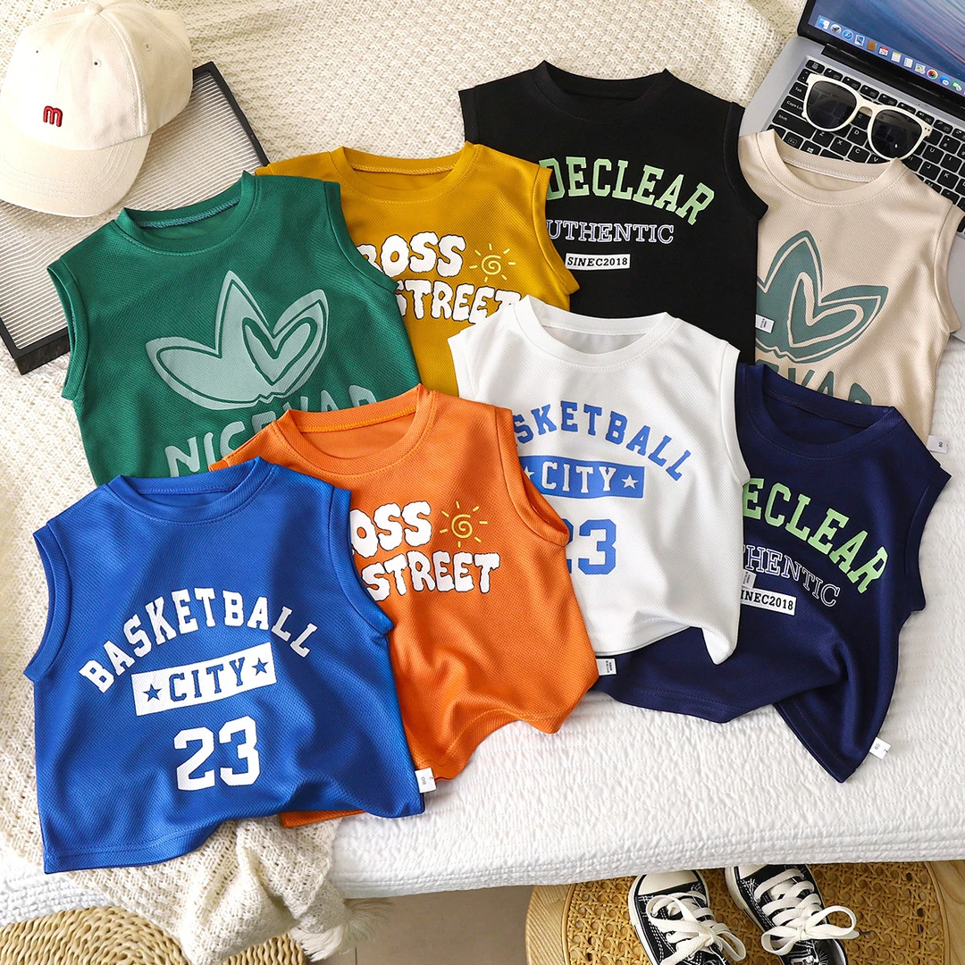 新款儿童夏季背心球服男女童宝宝运动速干无袖T恤中小童透气薄款