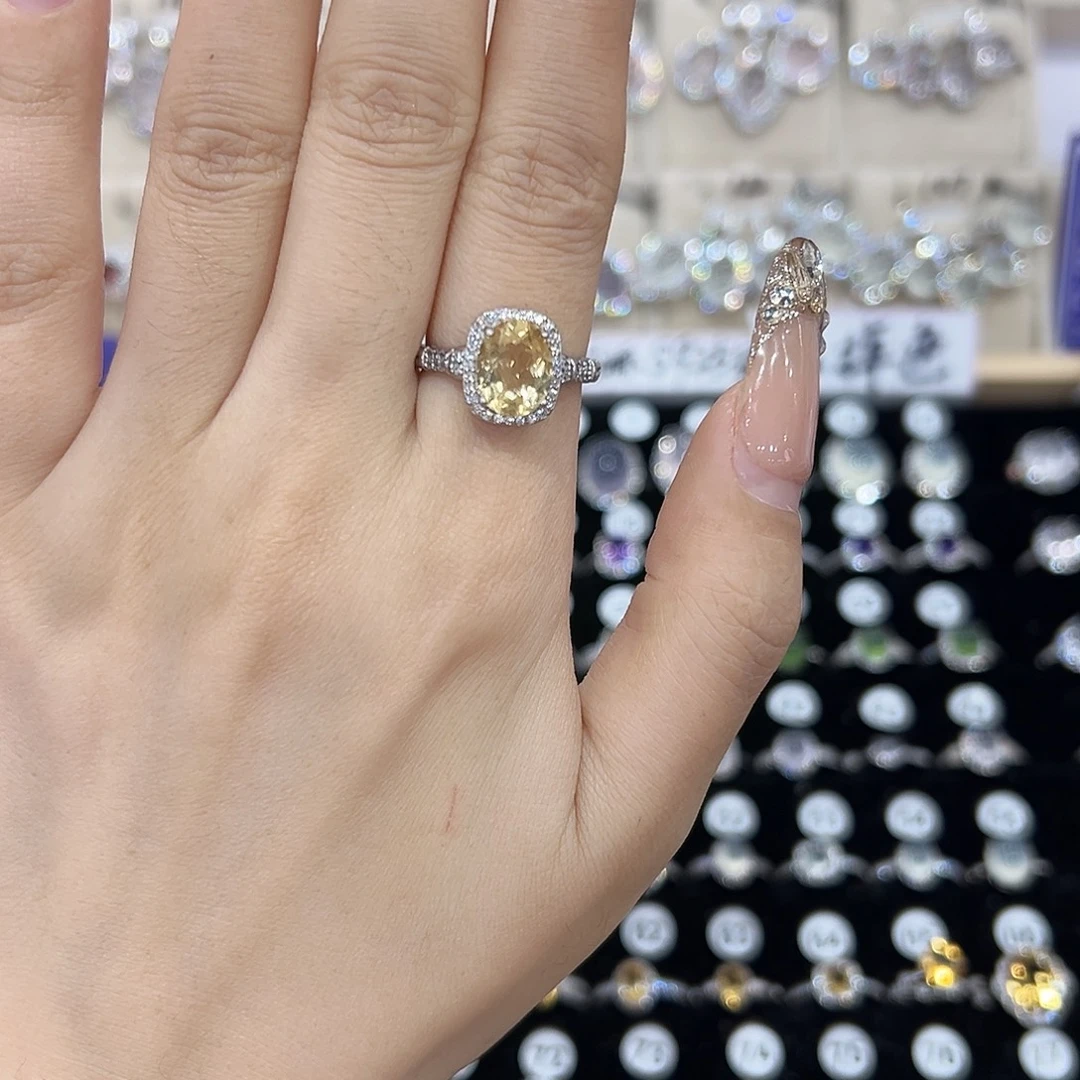 三***仙戒指银S925镶嵌黄晶