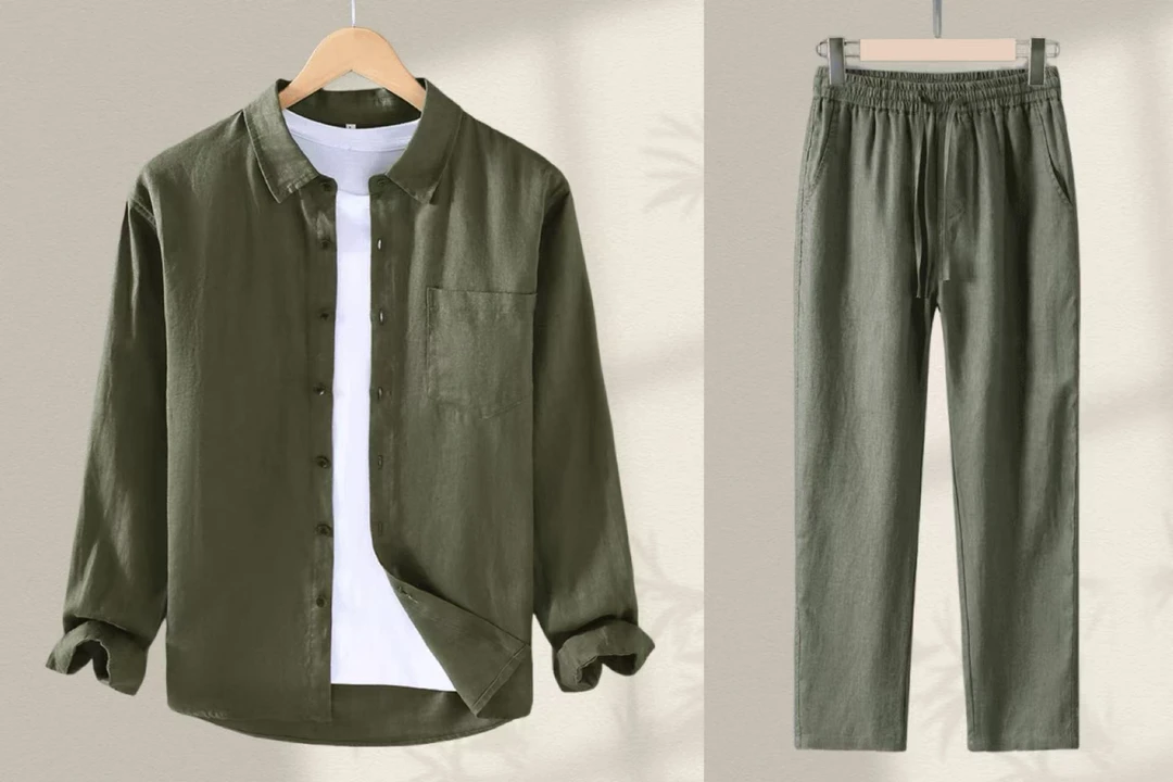 2025纯色透气长裤长袖男休闲时尚套装帅气青年春秋薄款