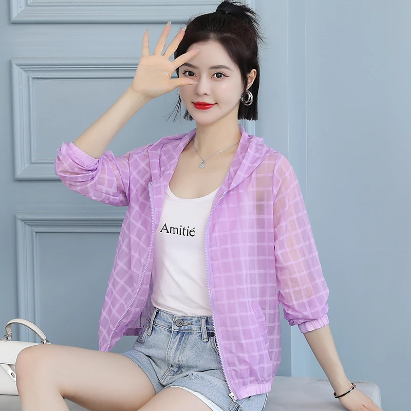 夏季防晒衣女2025新款骑车服格子薄款外套潮衫披肩空调服上衣女