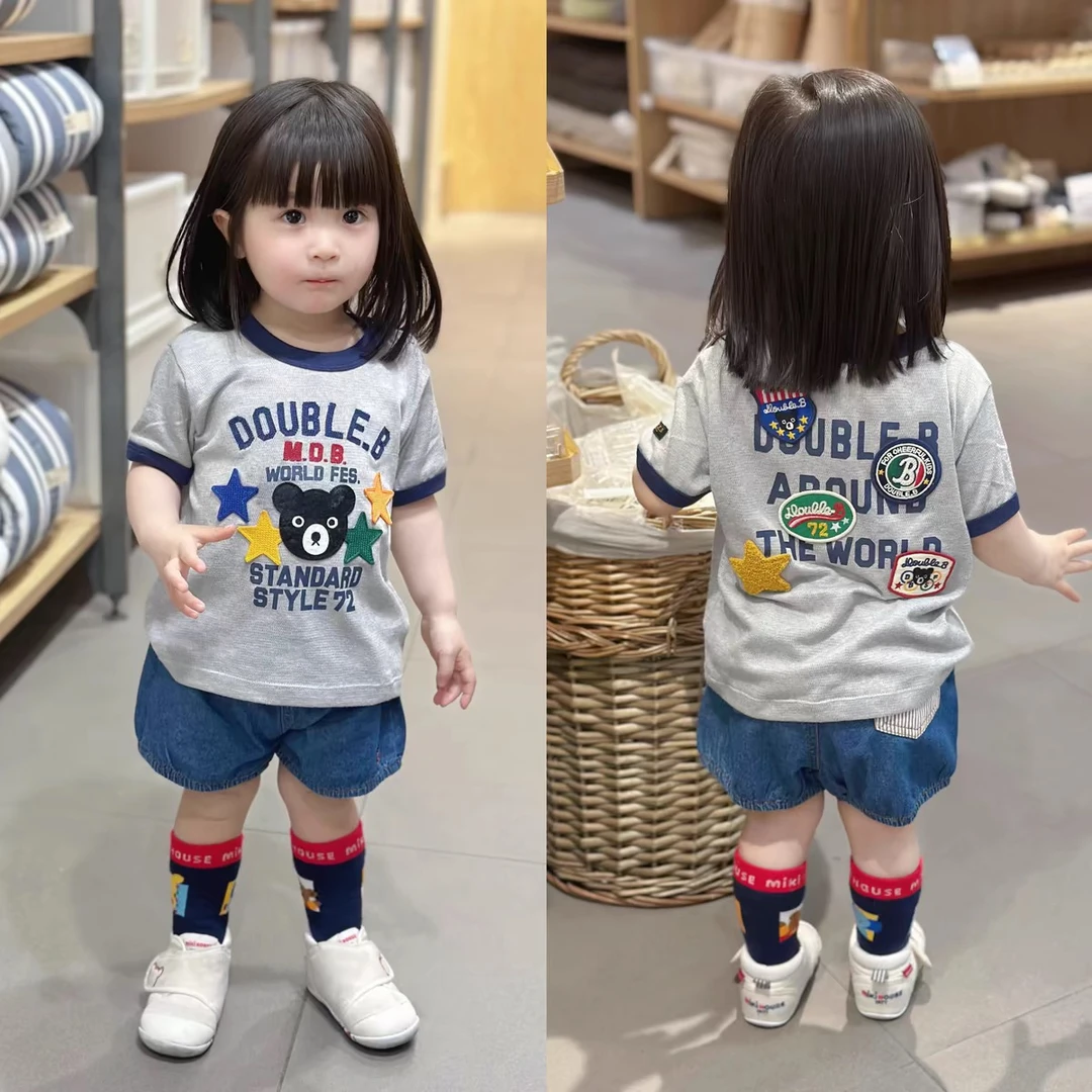 （现货）MK25年夏季男女宝宝大黑熊立体贴布刺绣灰色短袖