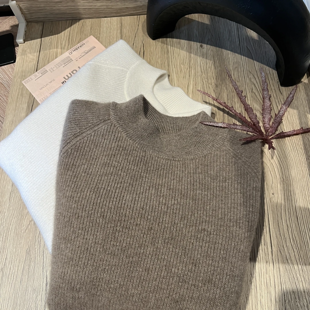 Gaishery【女士新款抽条插肩半高领】100山羊绒