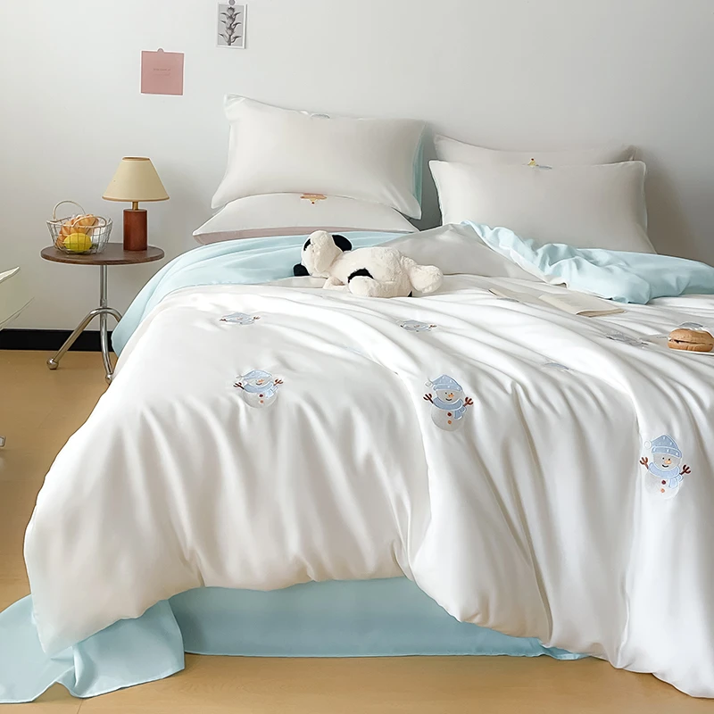 【晴美】莱赛尔天丝刺绣四件套-蓝雪人