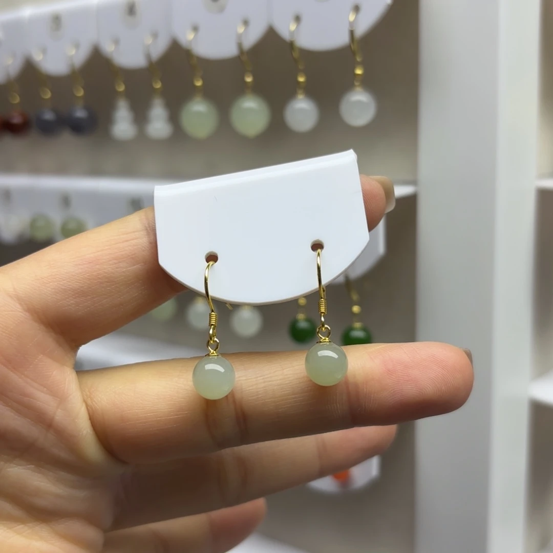 和田玉银S925镀金镶嵌耳饰