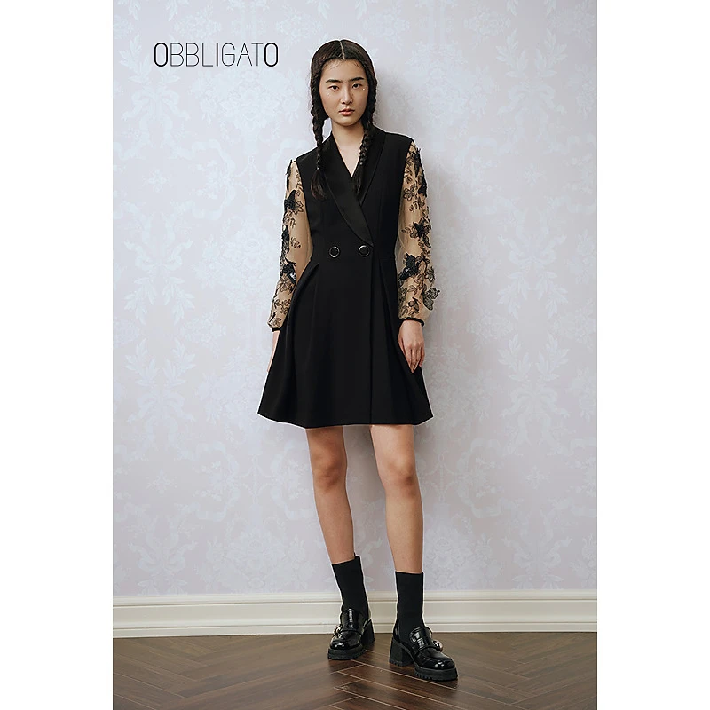 OBBLIGATO奥丽嘉朵春季1C33105740拼接刺绣连衣裙