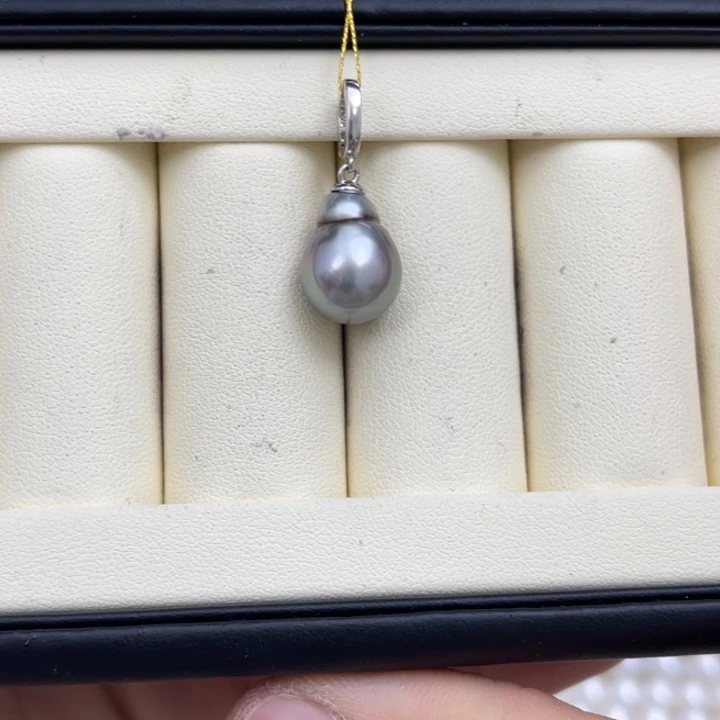 海水珍珠颈饰银S925镶嵌大溪地吊坠11-12mm