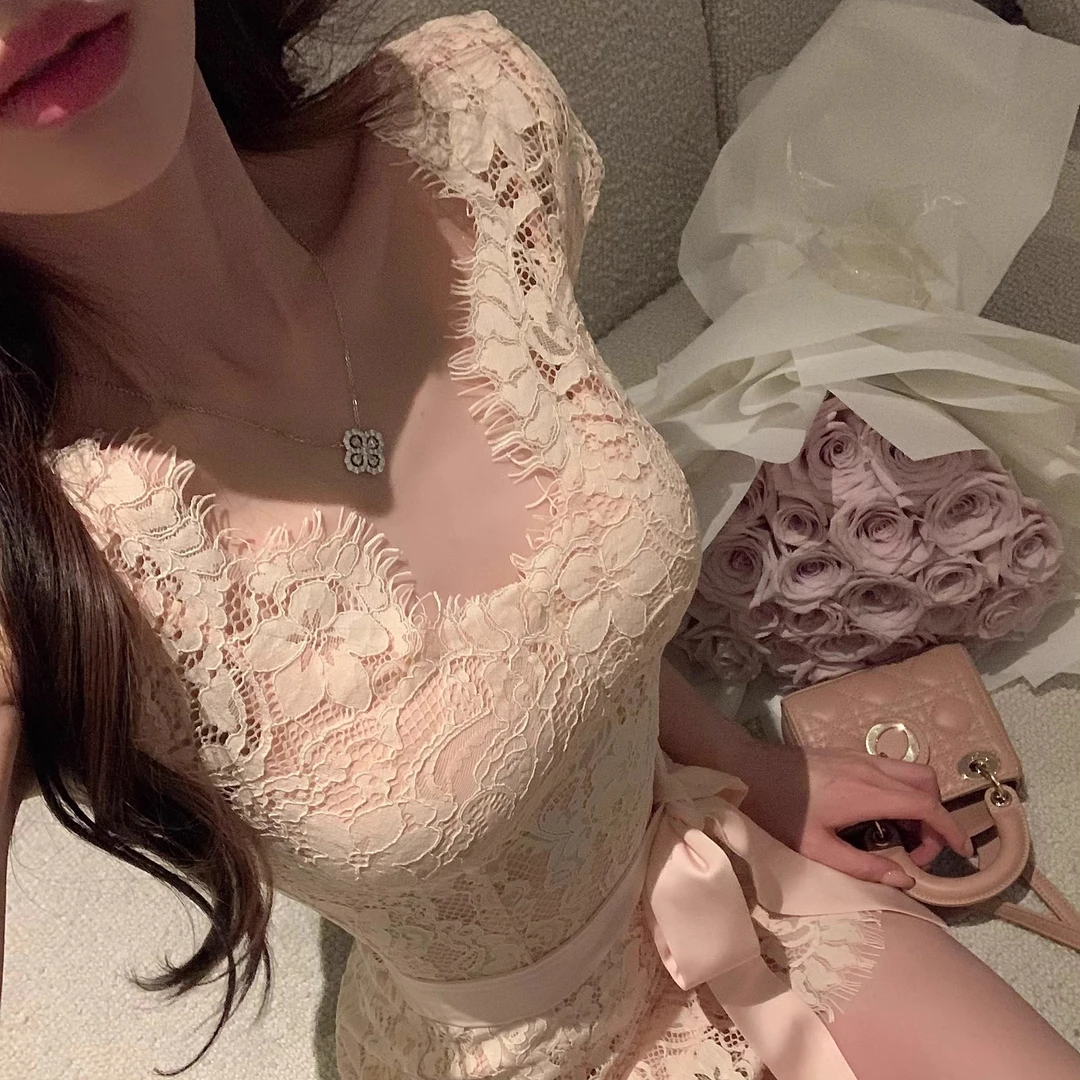 杜总家戒不掉的是感觉！气质温柔蕾丝梦中情裙收腰女连衣包臀裙