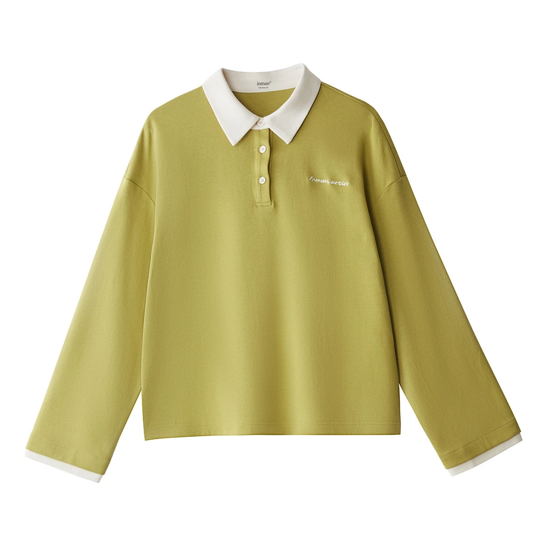 【早春穿搭】茵曼春季撞色翻领卫衣女百搭宽松舒适休闲慵懒风上衣