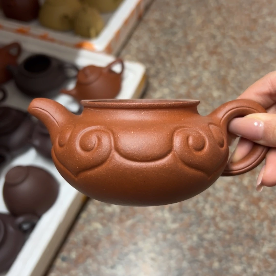 紫砂茶壶无盖红降坡仿古如意230毫升