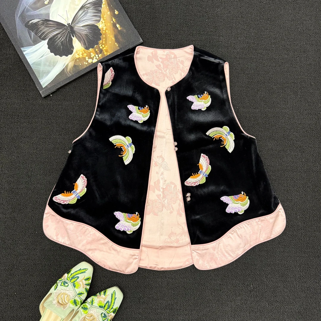 【蝶舞花香】秋季新中式国风圆领丝绒马夹高级轻奢感国潮马夹