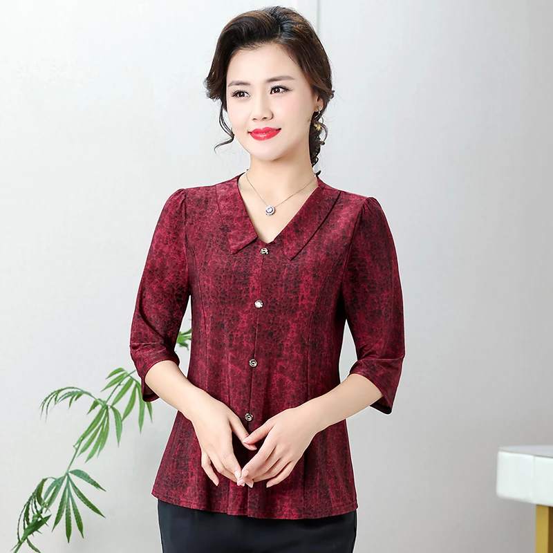 高档新款气质打底小衫提花中袖时尚洋气显瘦妈妈装T恤上衣中老年