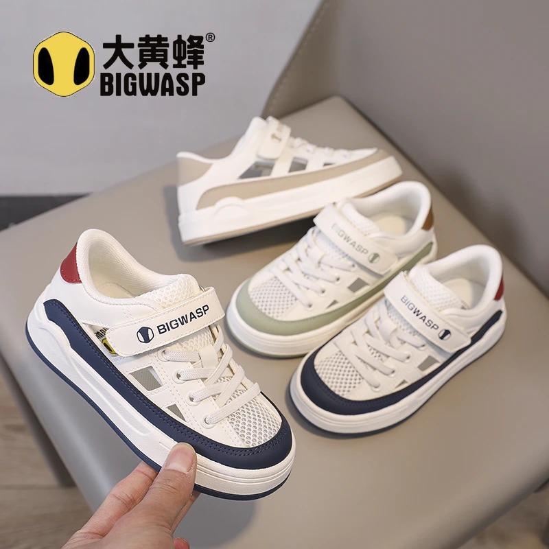 大黄蜂儿童凉鞋2025夏季新款男童镂空透气单网网鞋女童百搭小白鞋