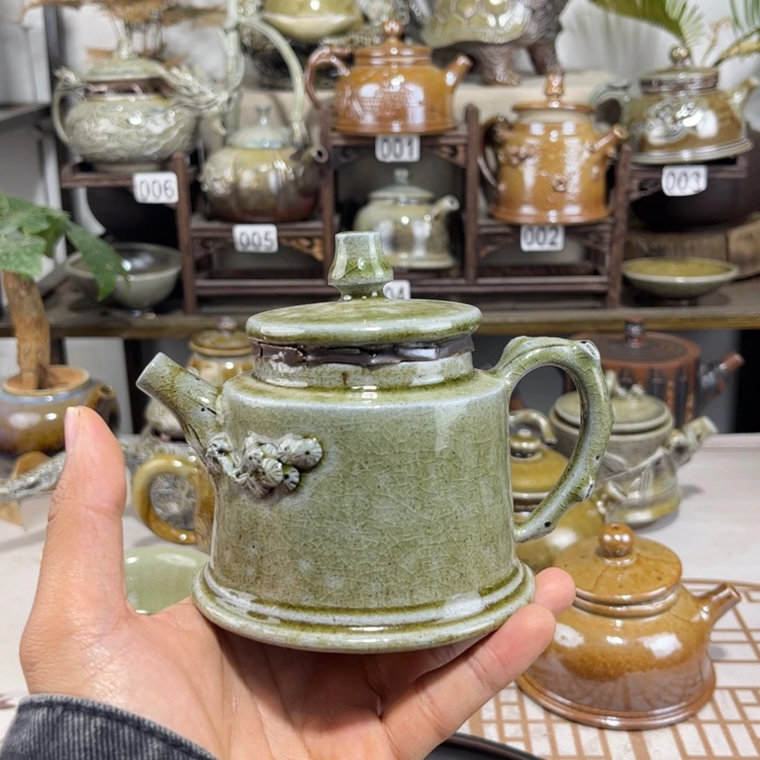 220cc白泥柴烧德钟壶，古法传承裸坯柴烧