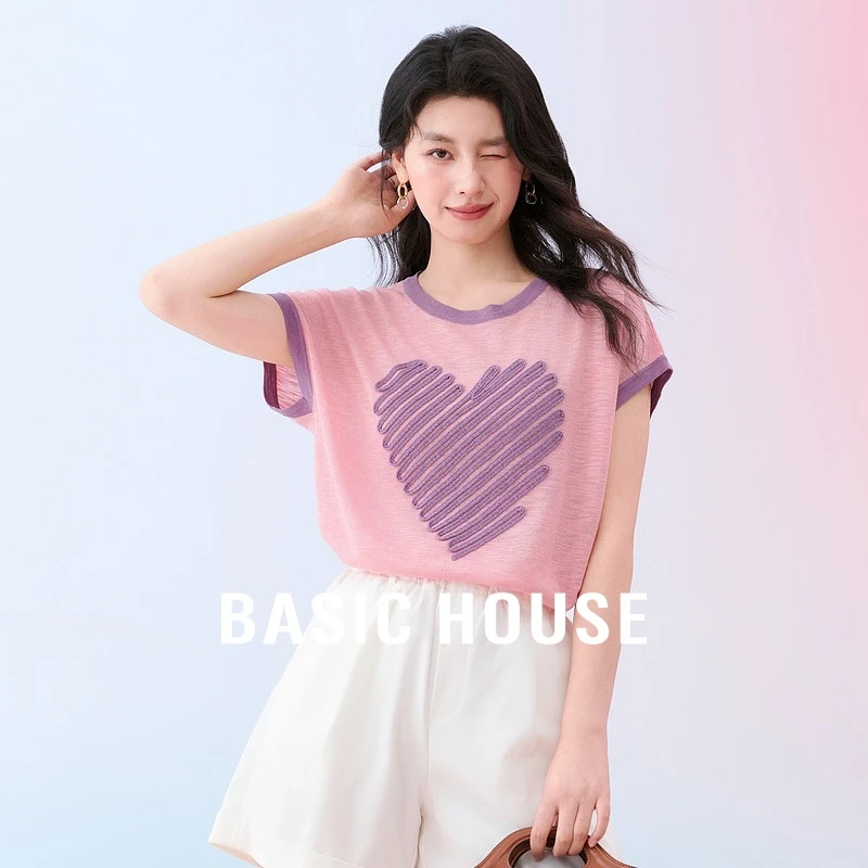 Basic House/百家好夏季女装气质宽松针织衫-B0624B5F992